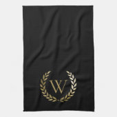 Elegantes Black Laurel Wreath Monogramm Geschirrtuch (Vertikal)