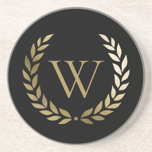 Elegantes Black Laurel Wreath Monogramm Getränkeuntersetzer (Vorne)