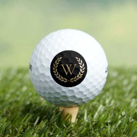Elegantes Black Laurel Wreath Monogramm Golfball (Insitu T-Shirt)