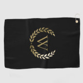 Elegantes Black Laurel Wreath Monogramm Golfhandtuch (Horizontal)