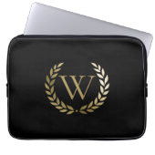 Elegantes Black Laurel Wreath Monogramm Laptopschutzhülle (Vorderseite)