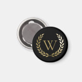 Elegantes Black Laurel Wreath Monogramm Magnet (Vorderseite/Rückseite)