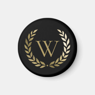 Elegantes Black Laurel Wreath Monogramm Magnet