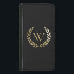 Elegantes Black Laurel Wreath Monogramm Geldbeutel Hülle Für Das Samsung Galaxy S5<br><div class="desc">Dieses elegante Brieftaschen-Gehäuse mit dem Monogramm in Imitat Gold,  gerahmt durch einen passenden goldenen Lorbeer-Kranz auf schwarzem Hintergrund. Entworfen von Susan Coffey.</div>