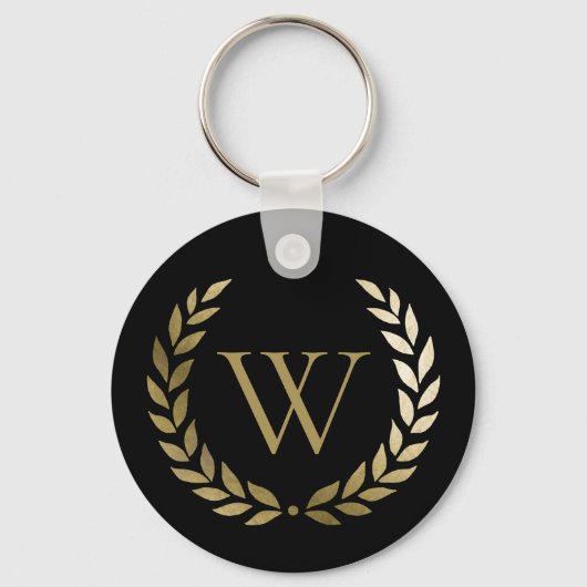 Elegantes Black Laurel Wreath Monogramm Schlüsselanhänger (Vorderseite)