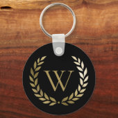 Elegantes Black Laurel Wreath Monogramm Schlüsselanhänger (Vorderseite)