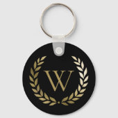 Elegantes Black Laurel Wreath Monogramm Schlüsselanhänger (Rückseite)
