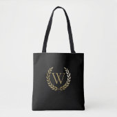 Elegantes Black Laurel Wreath Monogramm Tasche (Vorderseite)