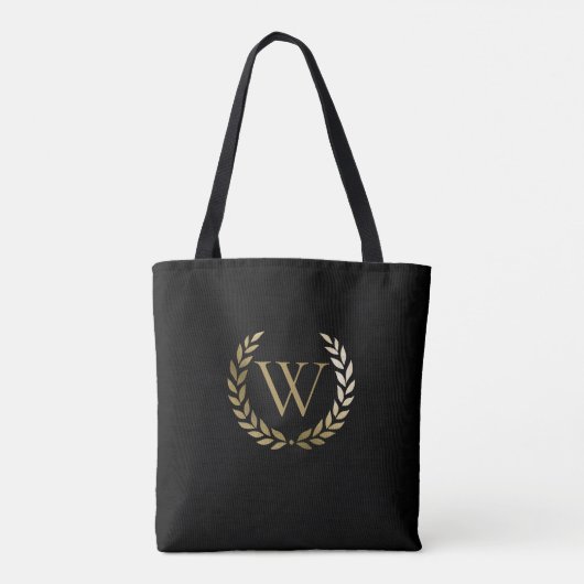 Elegantes Black Laurel Wreath Monogramm Tasche (Rückseite)