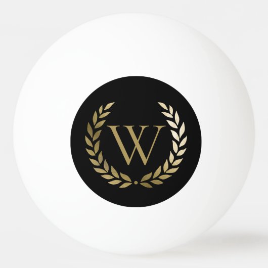 Elegantes Black Laurel Wreath Monogramm Tischtennisball (Vorderseite)