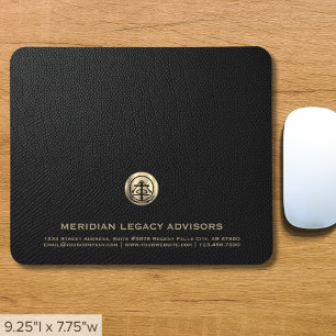 Elegantes Black Leather Print Luxury Gold Logo Mousepad