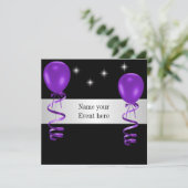Elegantes Black Lila Balloons Special Einladung (Stehend Vorderseite)