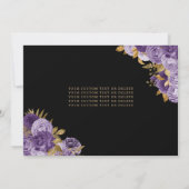 Elegantes Black Lila Gold Floral Foto Quinceanera Einladung (Rückseite)