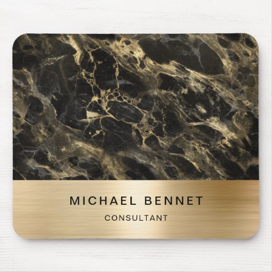 Elegantes Black Marble Gold Consultant Business Mousepad (Vorne)