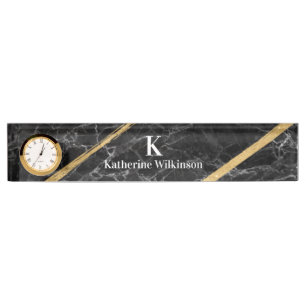 Elegantes Black Marble Gold Monogramm Namensplakette