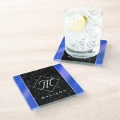 Elegantes Black Marble & Royal Blue Foil Monogramm Glasuntersetzer (Schrägansicht)
