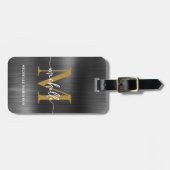 Elegantes Black Metal Gold Monogram, Initialskript Gepäckanhänger (Vorderseite horizontal)