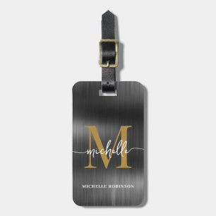 Elegantes Black Metal Gold Monogram, Initialskript Gepäckanhänger