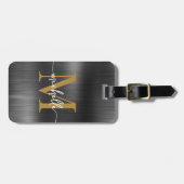 Elegantes Black Metal Gold Monogram, Initialskript Gepäckanhänger (Vorderseite horizontal)