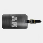 Elegantes Black Metal Stilvolle Zwei Monogram Init Gepäckanhänger (Vorderseite horizontal)
