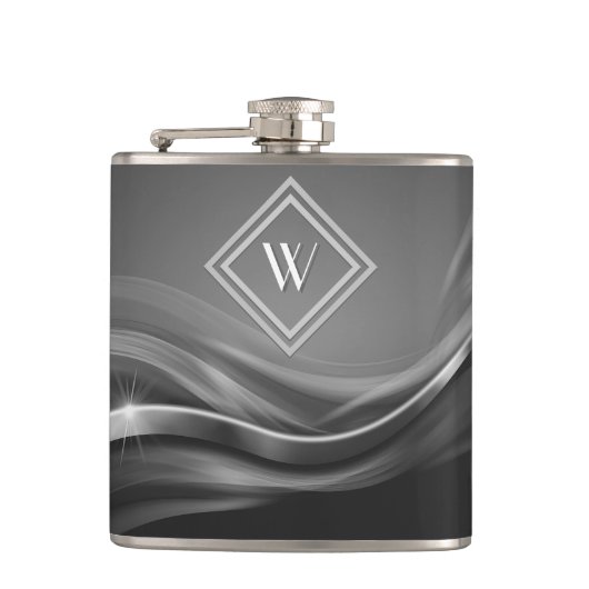 Elegantes Black Metallic Luxury Monogram Flachmann (Vorderseite)