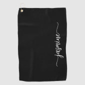 Elegantes Black Minimal Girly Monogram Name Script Golfhandtuch (Vorderseite)