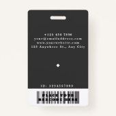 Elegantes Black Minimalistisch ID Barcode Business Ausweis (Rückseite)
