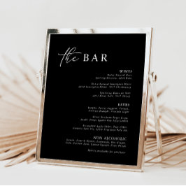 Elegantes Black Modern Minimalistisches Bar Menu