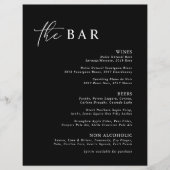 Elegantes Black Modern Minimalistisches Bar Menu (Vorderseite)