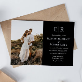 Elegantes Black Monogram Custom Foto Wedding Einladung