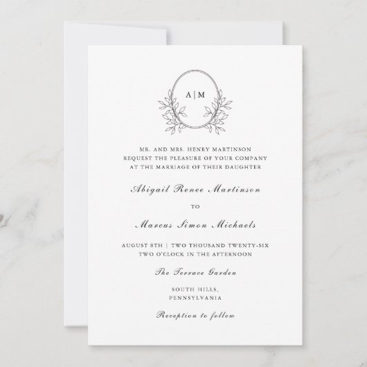 Elegantes Black Monogram QR UAwg Wedding Einladung (Vorderseite)