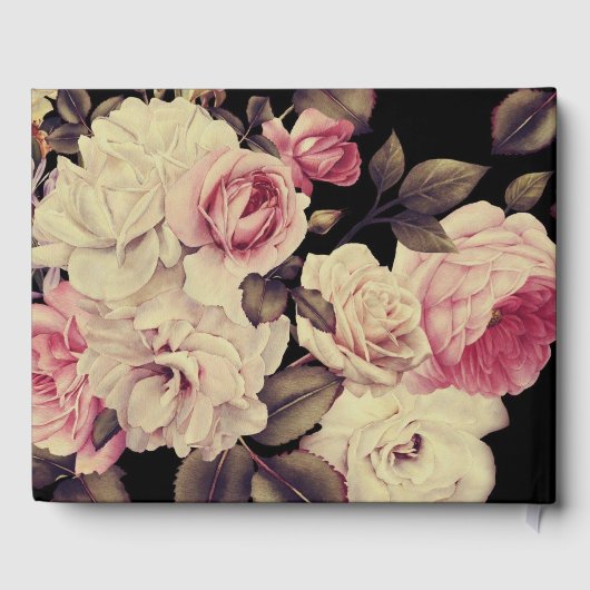 Elegantes Black Moody Floral Foto Hochzeit Gästebuch (Rückseite)