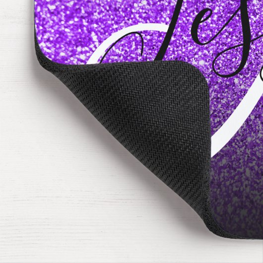 Elegantes Black Ombre Violet Glitzer Monogram Mousepad (Ecke)