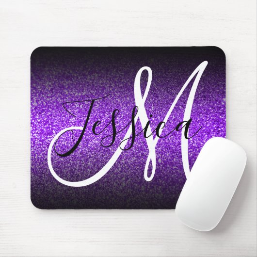Elegantes Black Ombre Violet Glitzer Monogram Mousepad (Mit Mouse)