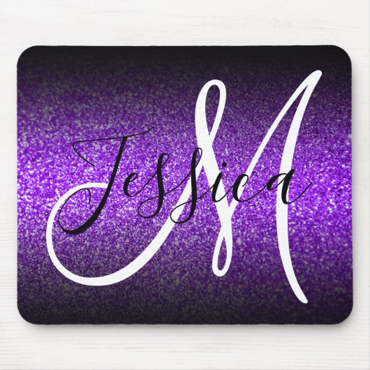 Elegantes Black Ombre Violet Glitzer Monogram Mousepad (Vorne)