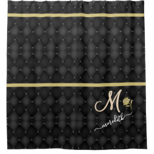 Elegantes Black Pattern Gold Band Custom Monogram Duschvorhang