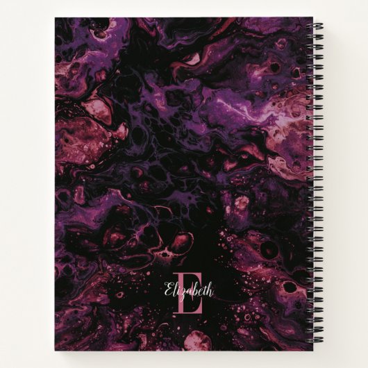 Elegantes Black Pink Monogram Script-MarmorNoteboo Notizblock (Rückseite)