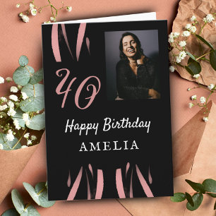 Elegantes Black Pink Watercolor 40. Geburtstags-Fo Karte