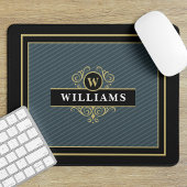 Elegantes Black Pinstripe Monogramm Mousepad