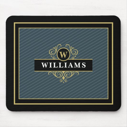 Elegantes Black Pinstripe Monogramm Mousepad (Vorne)