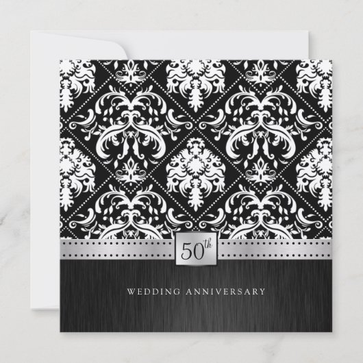 Elegantes Black & Platinum 50. Hochzeitstag Einladung (Vorderseite)