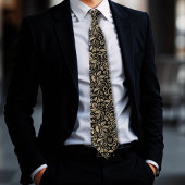 Elegantes Black Platinum Gold Floral Monogram Krawatte