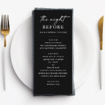 Elegantes Black Probe Dinner | Modernes Minimalist Menükarte<br><div class="desc">Set für einen stilvollen Abend mit dieser Speisekarte für das Abendessen mit schwarzer Probe. Dieses Design mit feinem schwarzem Hintergrund, elegantem Script-Header und modernem Serifenlayout eignet sich hervorragend für formale, minimalistische oder schwarze Krawatte am Vorabend Ihrer Hochzeit. Lassen Sie sich von den kulinarischen Köstlichkeiten und den Details einer durchgängigen und...</div>