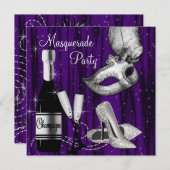 Elegantes Black Pruple Masquerade Party Einladung (Vorne/Hinten)
