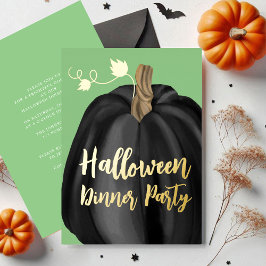 Elegantes Black Pumpkin Halloween Abendessen Party Folieneinladung