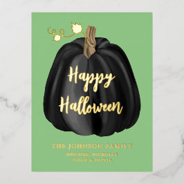 Elegantes Black Pumpkin Halloween Gold Folien Feiertagspostkarte