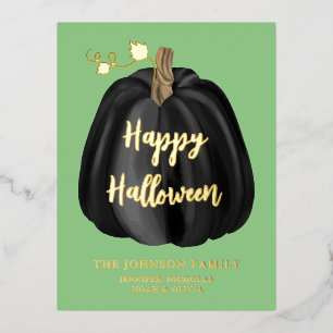 Elegantes Black Pumpkin Halloween Gold Folien Feiertagspostkarte