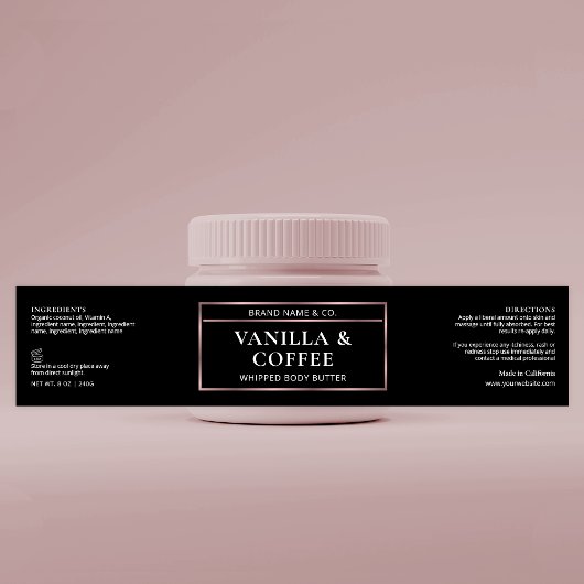 Elegantes Black & Rose Gold Body Butter Jar Label Wasserflaschenetikett