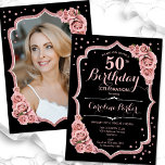 Elegantes Black Rose Gold Foto 50. Geburtstag Einladung<br><div class="desc">Elegante florale Einladung zum 50. Geburtstag mit Ihrem Foto auf der Kartenrückseite. Glam Schwarz und Rosa Design mit Imitaten Glitzer Rose Gold. Ermöglicht Rosen in Rosa, Skript-Schriftart und Konfetti. Ideal für ein stilvolles Party für Erwachsene. Personalisieren Sie Ihre persönlichen Daten. Kann für jedes Alter angepasst werden! Gedruckte Zazzle Einladungen oder...</div>
