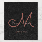 Elegantes Black Rose Gold Modernes Wedding Monogra Weinetikett (Einzelnes Label)